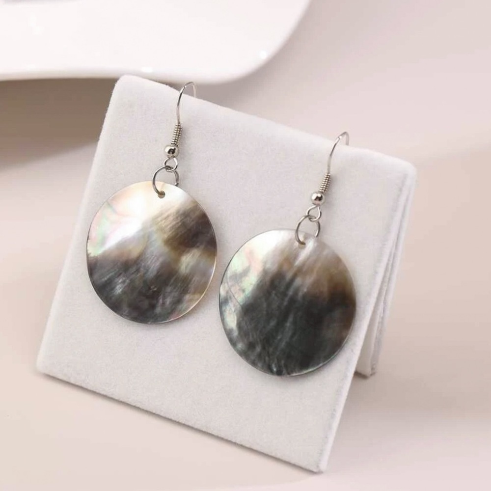 Any 2/$20! Natural Abalone Shell Disc Drop Earrings - Picture 2 of 6
